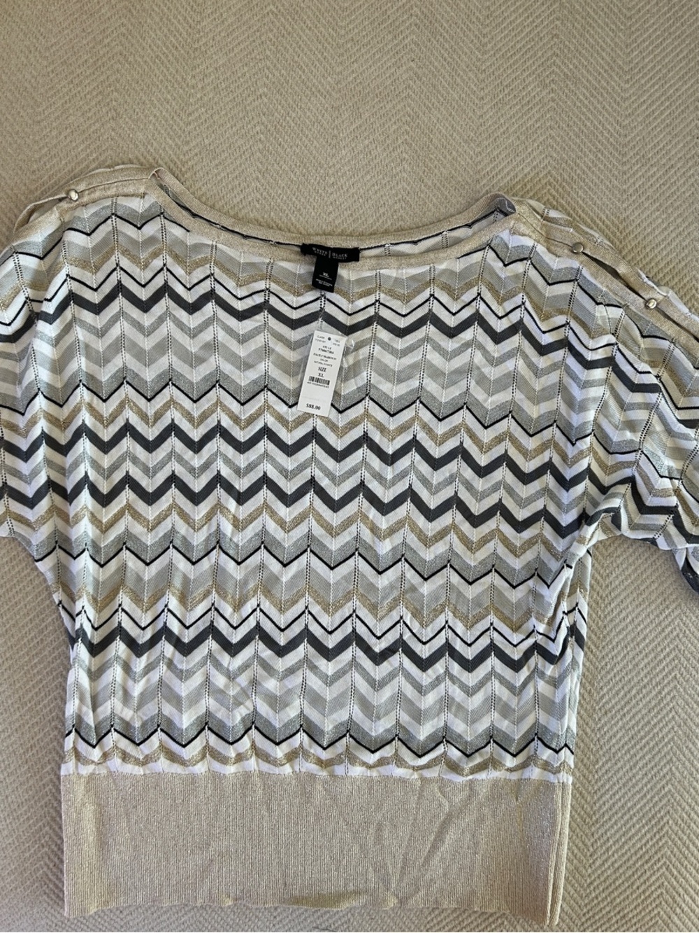 White House Black Market Natural White Chevron Knit Skirt - XL